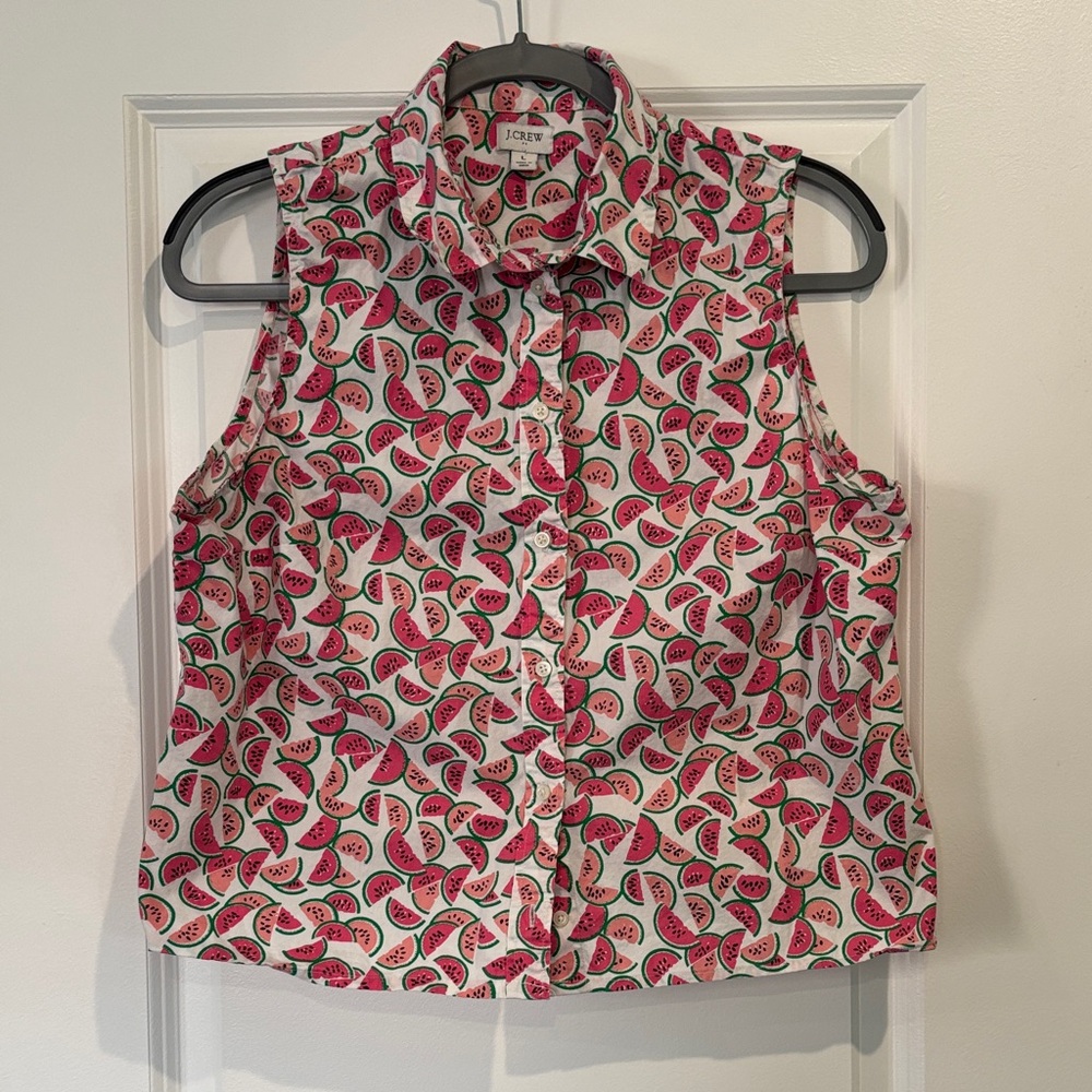 J. Crew Pink Watermelon-Print Sleeveless Button Front Top
